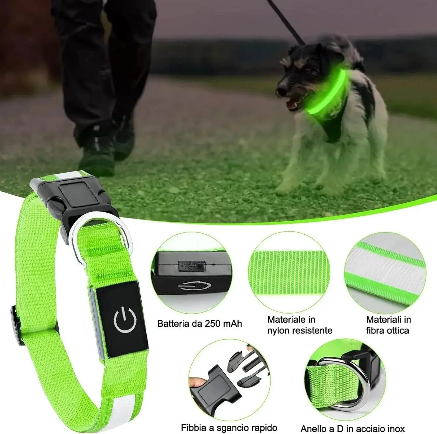 Guinzaglio LED Adventure Lights Guardian – Verde – Sicurezza Cani Al Buio